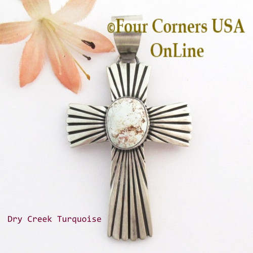 Dry Creek Turquoise Sunburst Cross Pendant Navajo Artisan Jereme Delgarito NACR-1433 Four Corners USA OnLine Native American Jewelry