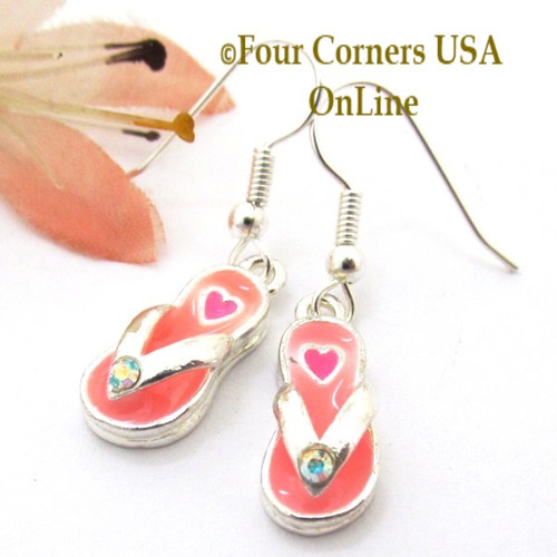 Pink Flip Flop Heart Sandal Earrings EAR-1606 American Artisan Handcrafted Fashion Jewelry Four Corners USA OnLine