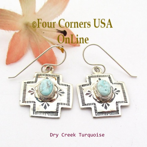 Dry Creek Turquoise Stamped Cross Earrings Navajo Silver Jewelry NAER-1566 Four Corners USA OnLine Native American Jewelry