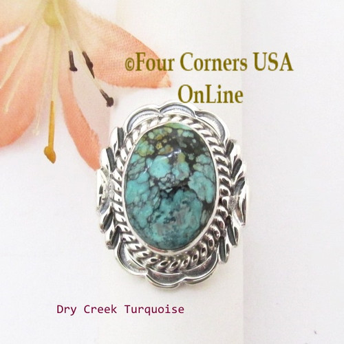 On Sale Now Size 6 1/2 Dry Creek Turquoise Sterling Ring Navajo Artisan Virgil Chee NAR-1895 Four Corners USA OnLine Native American Silver Jewelry