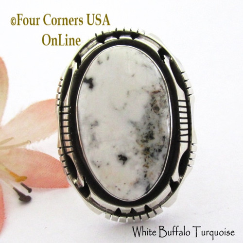 Size 9 1/2 White Buffalo Turquoise Ring Navajo Bobby Becenti NAR-1906 Four Corners USA OnLine Native American Silver Jewelry