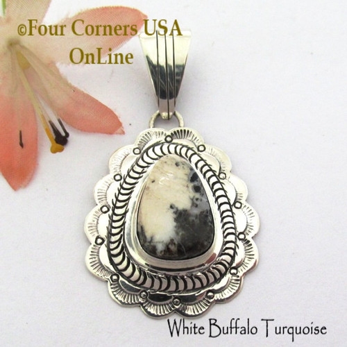 On Sale Now! White Buffalo Turquoise Pendant Navajo Bobby Becenti NAP-1781 Four Corners USA OnLine Native American Silver Jewelry