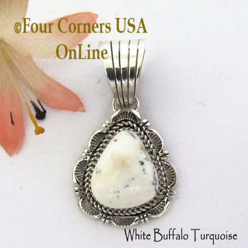 On Sale Now! White Buffalo Turquoise Pendant Navajo Bobby Becenti NAP-1763 Four Corners USA OnLine Native American Silver Jewelry