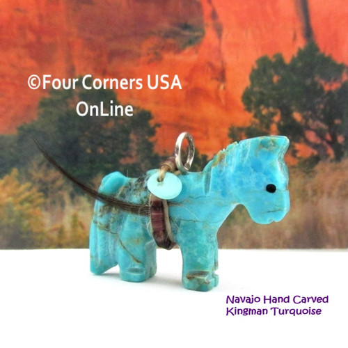 Carved Horse Kingman Turquoise Pendant NAM-1433 Navajo Artisan Jeff Howe On Sale Now Four Corners USA OnLine Native American Arts Crafts