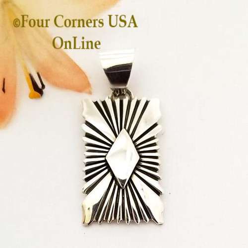 On Sale Silver Sunburst Overlay Pendant Navajo Lutricia Yellowhair NAP-1735 Four Corners USA OnLine Native American Jewelers