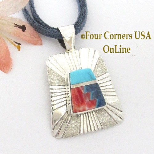 On Sale Now! Turquoise Spiny Lapis Inlay Pendant Adjustable Necklace Navajo Melvin Francis Eugene Chee Four Corners USA OnLine Native American Jewelry NAP-1658