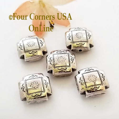 11mm Etched Square Pillow Oxidized Silver Plated Beads 10 Pieces Special Buy Final Sale BDZ-1959 Four Corners USA OnLine Jewelry Making Beading Craft Supplies