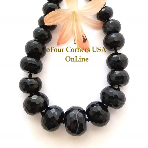 Black Agate 7 to 17mm Faceted Rondelle Graduated Bead Strand Four Corners USA OnLine Designer Jewelry Making Beading Craft Supplies