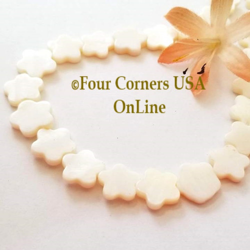 13mm Flower Shape White Mother of Pearl Shell Bead Strands Four Corners USA OnLine Designer Jewelry Making Beading Craft Supplies