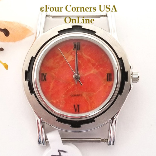 Men's 48M Natural Apple Coral Etched Watch Face 18mm pin NAWF-AC-48M Closeout Final Sale Four Corners USA OnLine Southwest Jewelry Supplies