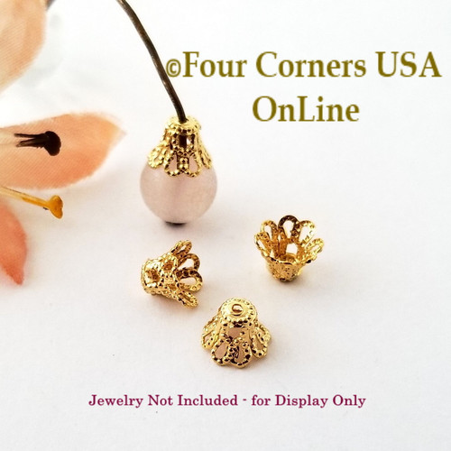 Gold Plated 7mm Bead Cap Jewelry Finding 79 Pieces Closeout Final Sale BDZ-2126 Four Corners USA OnLine Jewelry Making Beading Craft Supplies