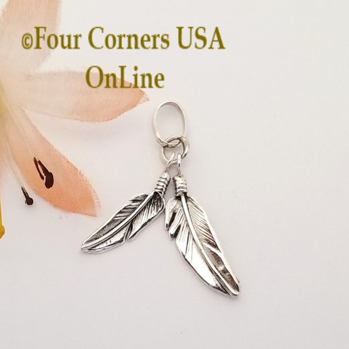 Double Sterling Feather Pendant Native American Ida McCray Four Corners USA OnLine Sterling Silver Jewelry