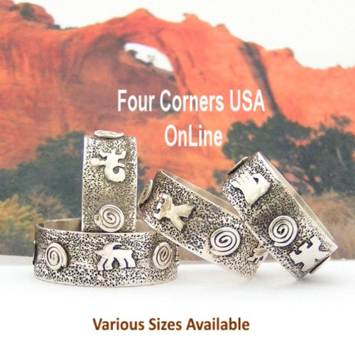 Bulk Buy 6 Units Petroglyph Sterling Silver Band Ring Navajo Scott Skeets BDZ-2365 Four Corners USA OnLine Native American Jewelry