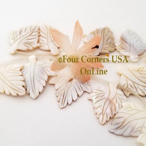 Natural Mother of Pearl Carved Leaf Top Drilled 25 Unit Bulk Closeout Final Sale BDZ-2426