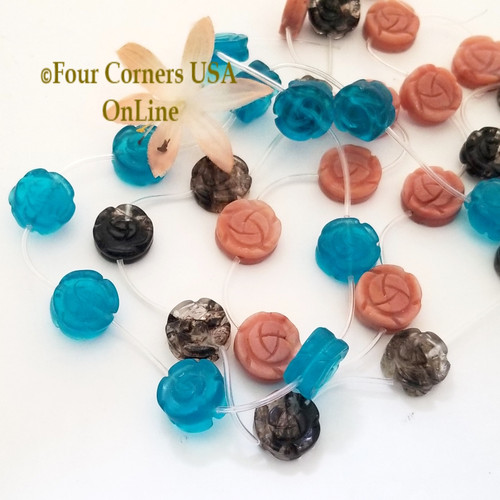 Carved Flat Round Glass Bead Strand Mix 5 Unit Bulk Four Corners USA OnLine Jewelry Making Beading Supplies