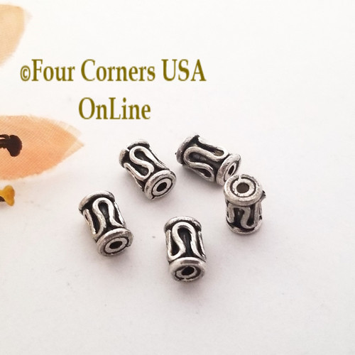 7mm Tube Scroll Design Oxidized Sterling Silver Bead 81 Unit Bulk Four Corners USA OnLine Jewelry Supplies