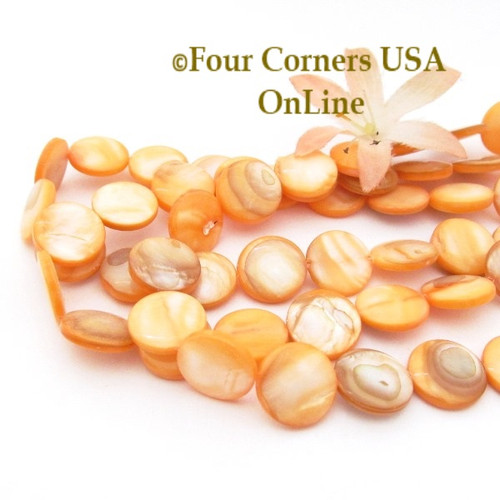 Mango Mother of Pearl Shell 14mm Puff Coin 16 Inch Bead Strands Four Corners USA OnLine Jewelry Making Beading Craft Supplies O-09004