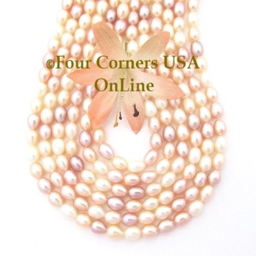 Natural Tri Color 6mm Rice Shape Freshwater Pearl 16 Inch Bead Strands Four Corners USA OnLine Jewelry Making Supplies P-MR-09001