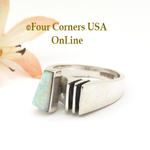 Size 8 Modern White Fire Opal Sterling Ring Native American Silver Jewelry Four Corners USA OnLine