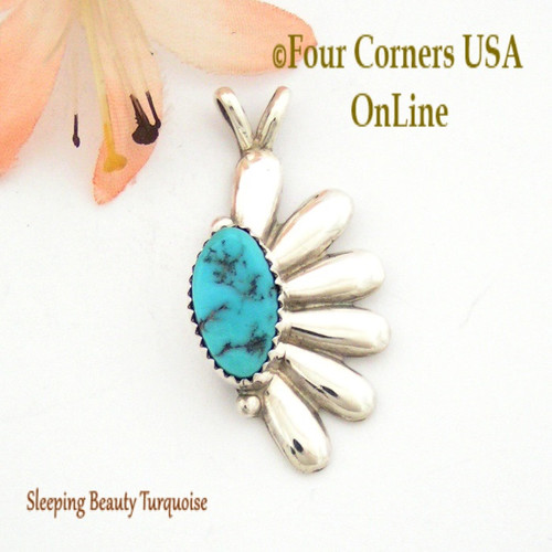 Sleeping Beauty Turquoise Sterling Silver Pendant Navajo Artisan Dean Sandoval Four Corners USA OnLine Native American Jewelry NAP-09288