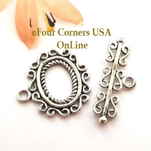 Fancy Filigree Silver Plated Large Toggle Clasp Sold 5 Clasp Package Four Corners USA OnLine Jewelry Making Beading Craft Supplies