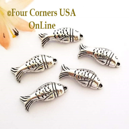 Fish Charms Jewelry Component 10 Pieces PF-09982 Closeout Final Sale Four Corners USA Online Jewelry Making Beading Crafting Supplies