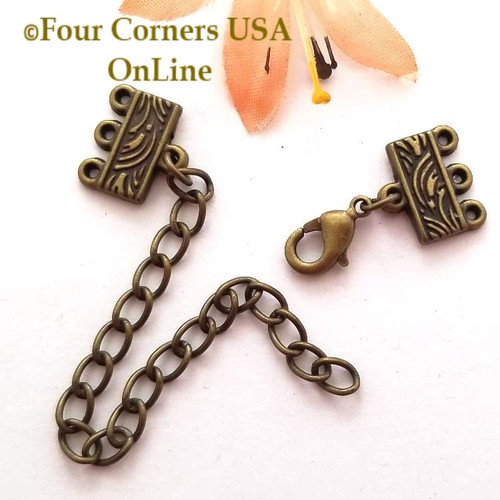 3-Strand End Bar Antiqued Brass Lobster Clasp with Extender Chain Closeout Final Sale PF-09029-AB Four Corners USA OnLine Jewelry Making Beading Craft Supplies