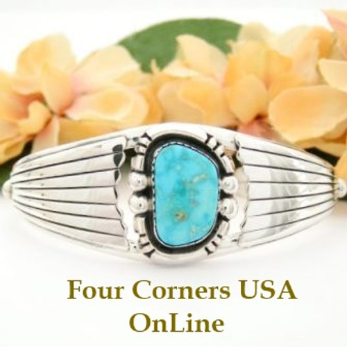 Fox Mountain Turquoise Cuff Bracelet Artisan Dean Sandoval Native American Indian Silver Jewelry Four Corners USA OnLine Store NAC-09466