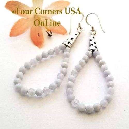 Blue Lace Agate Wish Upon a Star Hoop Sterling Silver Pierced Earrings On Sale Now FCE-11012 Four Corners USA OnLine Artisan Handcrafted Jewelry