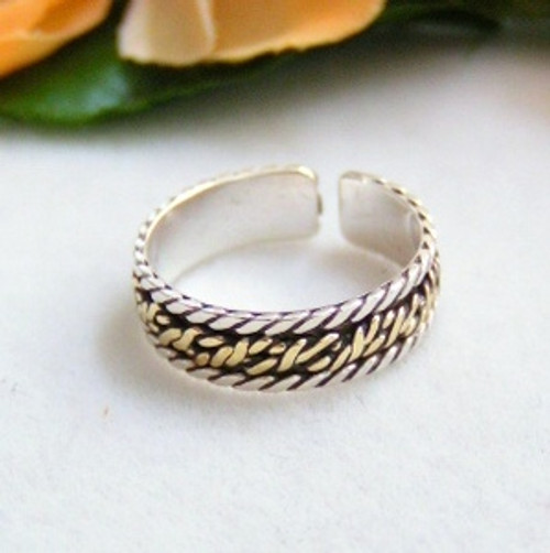 Two Tone Sterling Silver and Gold Adjustable Toe Ring