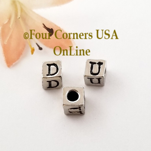 Alphabet 6mm Cube Beads Letters D and U Silver Plated Large Hole 199 Bead Package Four Corners USA OnLine Jewelry Making Beading Craft Supplies