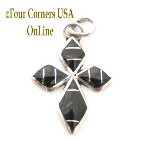 On Sale Now Onyx Sterling Silver Inlay Cross Native American Zuni Hancrafted by James Kee NACR-09120 Four Corners USA OnLine