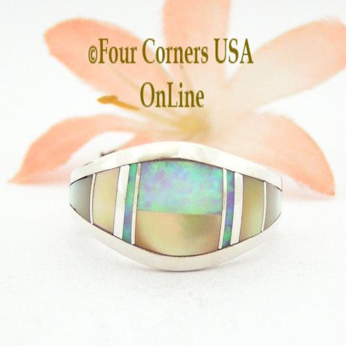 Size 6 Shell Opal Contemporary Inlay Ring NAR-09573 Navajo Artisan Robert Vandever Four Corners USA OnLine Native American Silver Jewelry