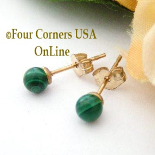 Malachite 14K Gold Filled 4mm Round Stud Post Pierced Earrings Four Corners USA American Artisan Handcrafted Jewelry