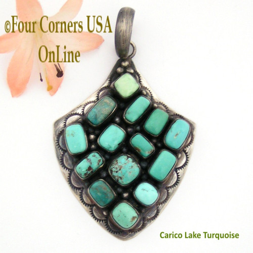 Large Arrowhead Shield Carico Lake Turquoise Pendant Native American Navajo Silver Artisan Ella Peter On Sale Now NAP-09470 Four Corners USA OnLine