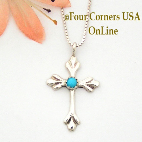 Turquoise Cross Pendant 14 Inch Necklace Navajo Artisan Pauline Nelson NACR-091361 Four Corners USA OnLine Southwest Native American Jewelry