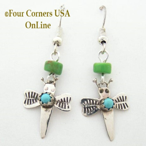 Dragonfly Earrings Mohave Green Turquoise Native American Indian Ed Abeita Closeout Final Sale NAER-13001DFMG Four Corners USA OnLine Jewelry Gifts