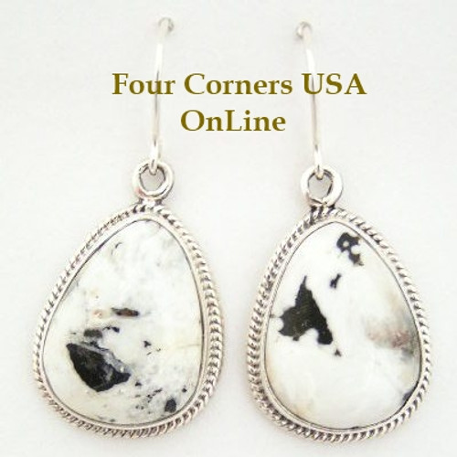 White Buffalo Turquoise Stone Sterling Earrings by Lester Jackson Four Corners USA OnLine Native American Silver Jewelry (NAER-1404)