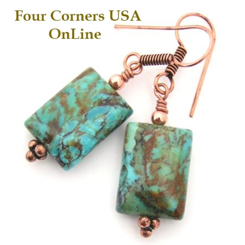 Kingman Boulder Turquoise Copper Artisan Dangle Bead Earrings (FCE-12079) Four Corners USA OnLine Artisan Jewelry