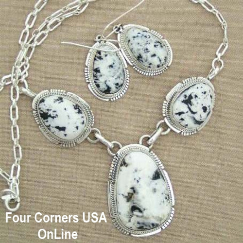 Sacred White Buffalo Turquoise Necklace Earring Set by Navajo Artisan Kathy Yazzie NAN-1406 Four Corners USA OnLine Authentic Native American Indian Jewelry