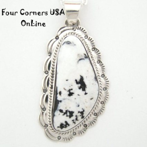 Large Sacred White Buffalo Turquoise Pendant Necklace by Navajo Artisan Wilson Padilla NAP-1450-1 Four Corners USA OnLine Authentic Native American Indian Jewelry