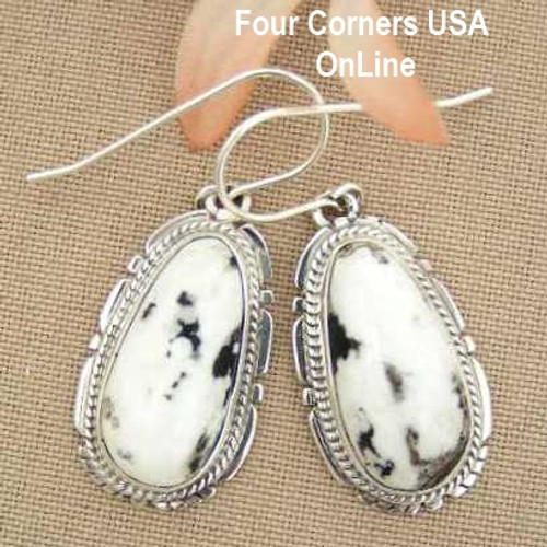 White Buffalo Turquoise Sterling Silver Earrings by Native American Navajo Kathy Yazzie NAER-1420 Four Corners USA OnLine