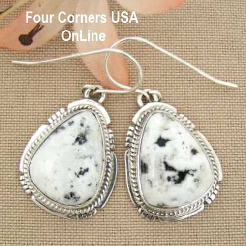 White Buffalo Turquoise Sterling Silver Earrings by Native American Navajo Kathy Yazzie NAER-1421 Four Corners USA OnLine