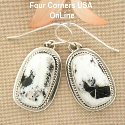 White Buffalo Turquoise Sterling Silver Earrings by Native American Navajo Lester Jackson NAER-1424 Four Corners USA OnLine American Indian Jewelry