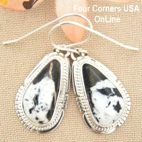 White Buffalo Turquoise Sterling Silver Earrings by Native American Navajo Kathy Yazzie NAER-1426 Four Corners USA OnLine