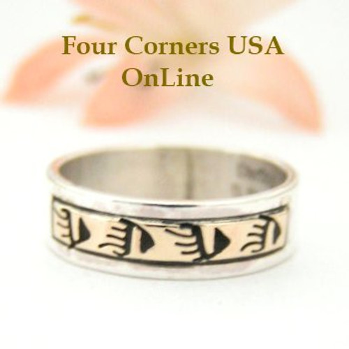 14K Gold and Sterling Ring Size 7 Native American Bear Tracks Ring Jewelry by David Skeets NAR-1485 Four Corners USA OnLine