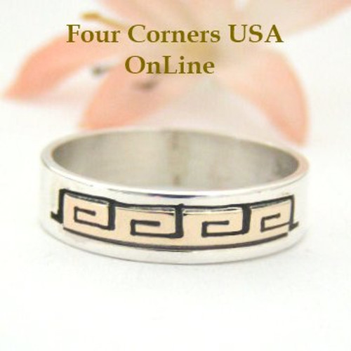 14K Gold and Sterling Ring Size 10 1/2 Native American Navajo Spirals Jewelry by David Skeets NAR-1490 Four Corners USA OnLine