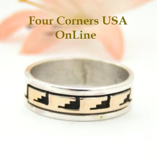 14K Gold and Sterling Ring Size 7 Native American Navajo Kiva Steps Jewelry by David Skeets NAR-1497 Four Corners USA OnLine
