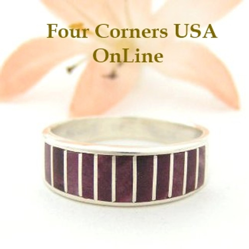 Purple Spiny Oyster Inlay Band Ring Size 8 Native American Ella Cowboy Silver Jewelry WB-1491 Four Corners USA OnLine Native American Silver Jewelry