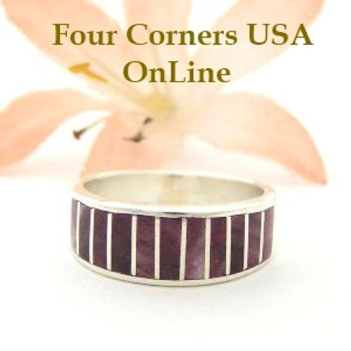 Purple Spiny Oyster Inlay Band Ring Size 5 1/2 Native American Ella Cowboy Silver Jewelry WB-1496 Four Corners USA OnLine Native American Silver Jewelry